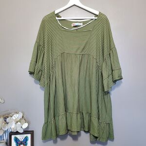 Free People Beach Mini Dress Size Small Green Stripe Ruffle OB1430672  *READ*